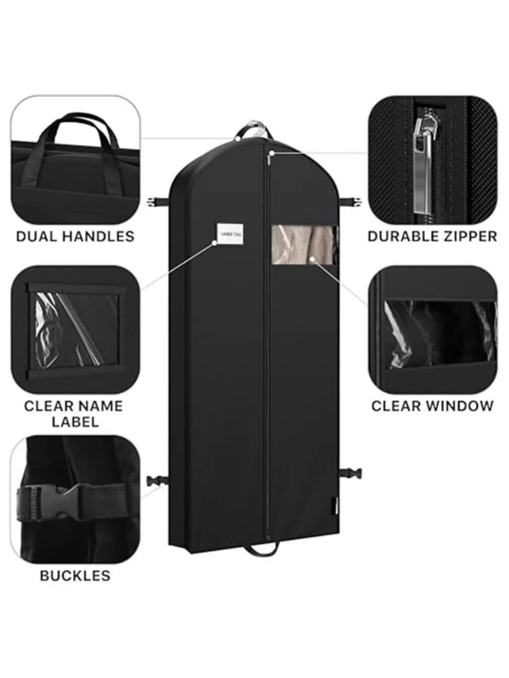 Travel Garment Bag 60 Inch Suit Dress Coat Storage Heavy Duty Zipper Black